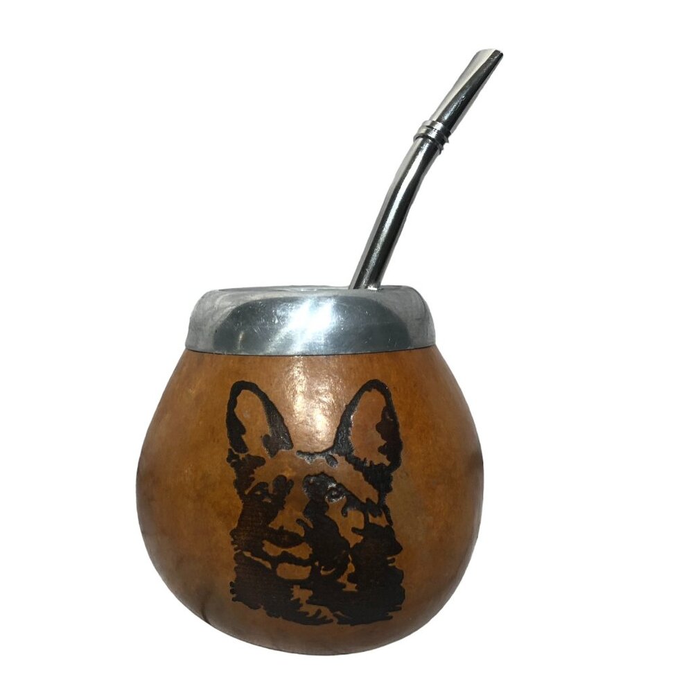 Yerba Mate Gourd Straw Stainless Cup KIT ARTISAN HANDMADE Dog